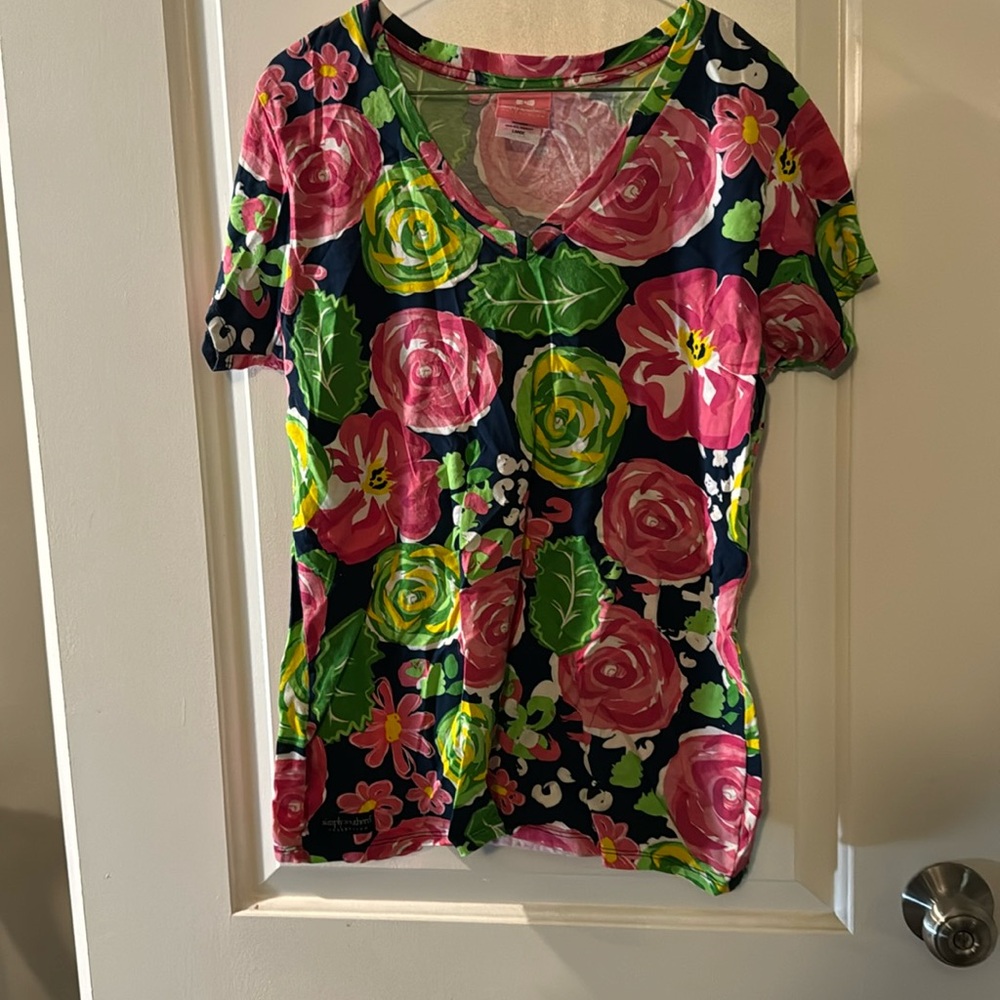 Simply Southern Navy/Pink Floral Tee - L